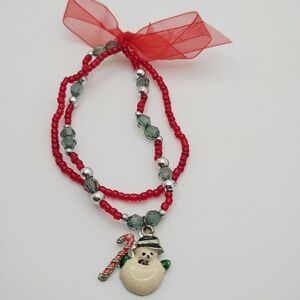 Festive Snowman Charm Bracelet - Red and Green Handmade